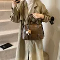 Vintage bruine Boston tas van oliewasleder met sport hangers en verstelbare schouderband - Standaardtype / Khaki