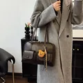 Vintage dark brown shoulder bag with pocket details and plush bear charm for women - 32*11*21 / Brown