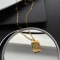 Golden titanium steel necklace with rectangular pendant engraved with Do what you love - Square Plaque Gold(04-K8)