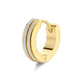 Detail of two-tone gold and silver huggie earring with matte brushed and polished finish - Single Piece / Gold (Sandblasted Brushed)