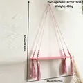 Pink bohemian macrame wall hanging shelf with wooden board and tassels decoration - Pink Ore Tassel Hanging Rack (M03343)