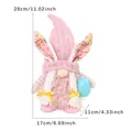 Handmade pink Easter gnome plush doll holding blue spotted egg with bunny ears decoration - Pink Female Style (Egg)