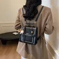 Retro black mini tote bag in faux leather with gold accents and baseball charm - Black (With Charm)