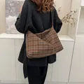 Καφέ καρό τσάντα hobo με λουράκι φιόγκο και vintage σχέδιο για γυναίκες χειμώνα - 35*17*27 / Καφέ