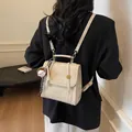 Cream white retro satchel bag with baseball charm and gold button closure - Off-White (With Pendant)