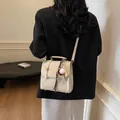 Creamy beige faux leather square handbag with baseball charm and top handle strap - Off-White (Without Pendant)