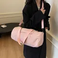 Pink cylindrical yoga gym bag with adjustable shoulder strap and dual handles for women - 43*21*21cm / Pink