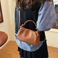Retro brown pleated hobo bag in soft leather texture with adjustable shoulder strap - 22*7*13 / Brown