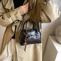 Vintage dark brown mini Boston handbag with gold buckle and decorative charm strap - No Pendant / Brown