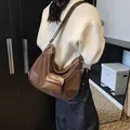 Dark brown crescent tote bag in matte leather with chain and small pouch - Coffee