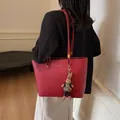 Deep red vintage leather tote bag with a soft texture and a cute rabbit charm accessory - Without Pendant / Burgundy