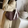 Brown suede tote bag with printed ribbon, fashion crossbody style for autumn wear - 40*10.5*28 / Matte Coffee