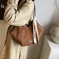Brown faux suede tote bag with V-shaped opening and fashion decorative ribbon - 40*10.5*28 / Matte Brown