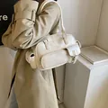 Chic cream white multi-pocket bowling shoulder bag in glossy pleated faux leather - White Without Pendant