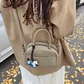 Khaki mini Boston shoulder bag with cute horse charm and detachable long strap - With Horse Charm (Green)