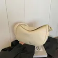 Cream hobo shoulder bag with pleated faux leather texture and gold metal accents - No Pendant / White