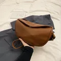 Brown half-moon crossbody bag in textured faux leather with metallic hardware accents - No Pendant / Brown
