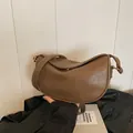 Brown vintage faux leather half-moon shoulder bag with adjustable gold buckle hardware - No Pendant / Brown