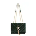 Borsa a tracolla in velluto verde scuro con catena dorata, trapuntatura chevron e nappa - Verde