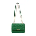 Quilted emerald green square handbag with gold chain strap and metallic clasp closure - Green