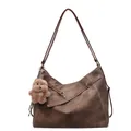 Bolso tote vintage marrón oscuro con hebilla de cinturón y charm de osito - Con Colgante / Café