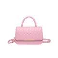 Elegant pink quilted crossbody bag with golden buckle and adjustable strap for women - Pink