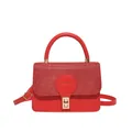 Chic bright red leather handbag with sparkling sequin flap and golden metal lock - Red