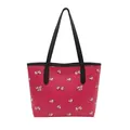Bolso tote rosa con estampado de cerezas y asas negras para mujer en fondo blanco - Rosa rojo