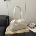 Elegant white faux leather pillow bag with magnetic front pocket and long shoulder straps - No Pendant / White