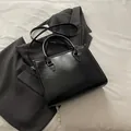 Elegant black glossy small square tote with gold hardware and adjustable strap - Without Pendant / Black