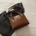 Deep brown glossy PU leather tote bag with gold hardware and adjustable strap - Without Pendant / Brown