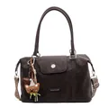Charcoal grey minimalist pillow bag with wide strap and brown bear plush charm - Coffee With Charms