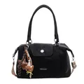 Black top-handle pillow bag with star charm and colorful woven shoulder strap - Black With Pendant