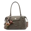 Olive green pillow bag with woven strap and plush bear charm in a versatile crossbody style - Green with Charm