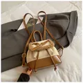 Detail of cream and brown mini backpack with fuzzy trim and metallic hardware - Off-white Without Pendant