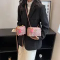Pink and purple knit tweed mini bucket bag with gold chain strap in two sizes - Large / Rose Pink