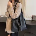 Large black soft leather tote bag with white contrast stitching for casual commute - 42cmx14cmx40cm / Black