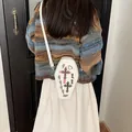 White coffin-shaped crossbody bag featuring pink gothic cross and heart prints - 13*8.5*22 / White