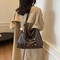 Large dark brown vintage tote bag in glossy leather finish with buckle details - With Charm / Dark Coffee