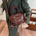 Vintage burgundy glossy leather doctor bag with chocolate and dachshund charms - No Pendant / Red