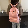 Pink quilted puffer backpack for women made of lightweight padded nylon fabric - 30*13*40 / Pink