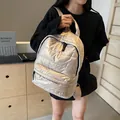 Champagne gold quilted puffer backpack with metallic finish and spacious front pocket - 30*13*40 / Khaki