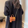 Mini bolso de mano cuadrado marrón en contraste con correa de cadena para mujer - Marrón Pequeño