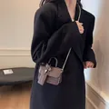 Mini bolso bandolera de cuero marrón con cadena dorada y etiqueta de moda para mujer - Café Pequeño