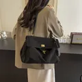 Retro black matte large capacity shoulder bag with gold twist lock for women - Large (37x12x22) / Black