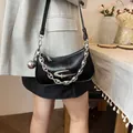 Fashionable black shoulder bag with metallic chain and silver star logo pendant - Black With Rabbit Pendant