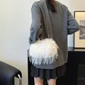 Fashionable white faux feather crossbody bag with gold chain strap for women - 22*10*14 / Off White