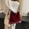 Deep burgundy velvet tote bag with pearl accents and plush bear charm for autumn style - Burgundy