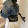 Bolso tipo cubo de cuero negro con cadena dorada, bolso de hombro elegante para mujer 2025 - 22*10*17 / Negro