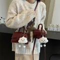 Vintage burgundy leather shoulder bag set with cute cloud charm for women - Large / Red